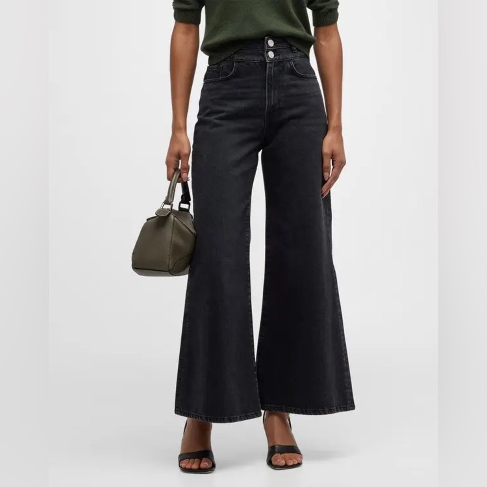 NWT FRAME Le Palazzo High Waist Button Fly Crop Wide Leg Jeans in Inkblot Sz 26‎